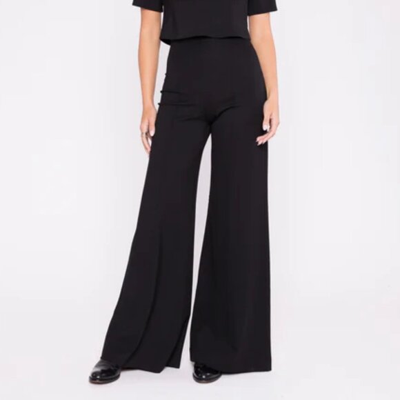 NEW NWT! RIPLEY RADER MAGIC PANTS BLACK PONTE KNIT WIDE LEG PANTS HIGH RISE sz 2 - Picture 1 of 6